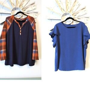 2 Piece Lot of Shein Curve Tops Size 2X Blue & Navy Blue‎